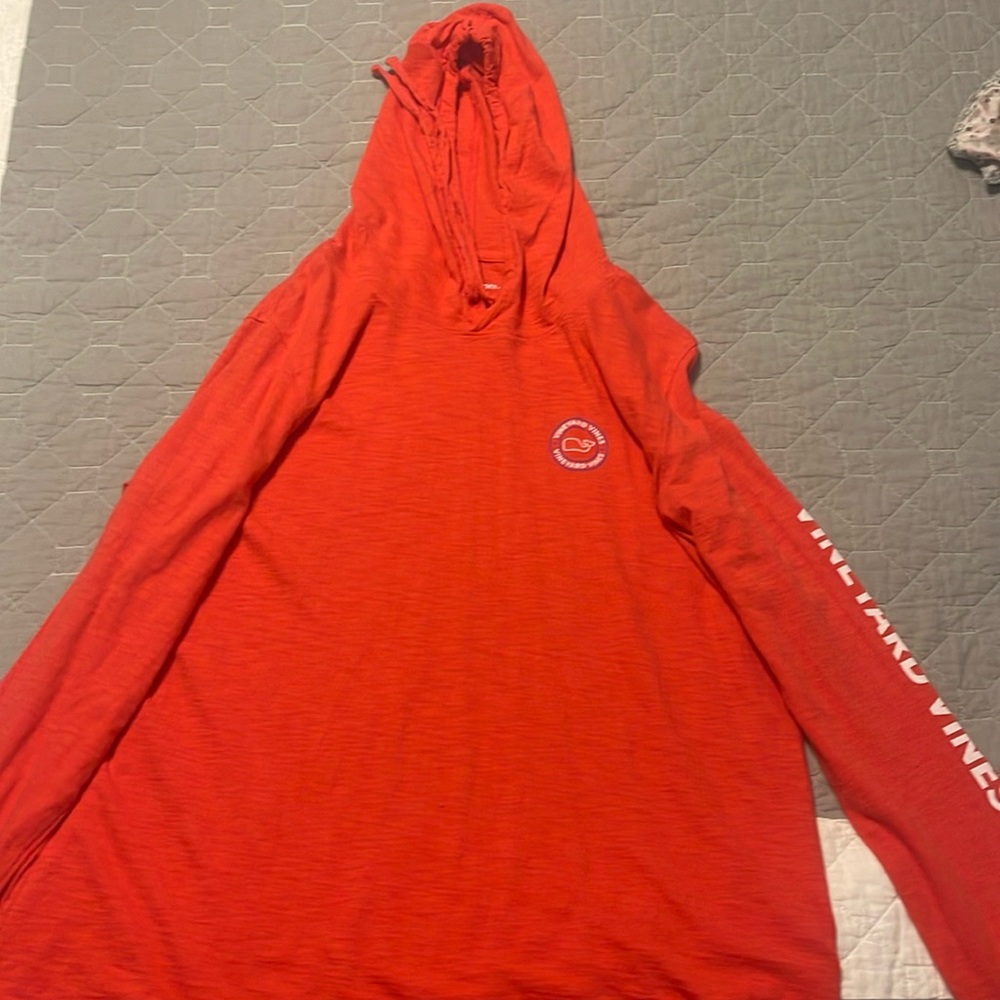 Red women’s vineyard vines long sleeve shirt with hood and strings